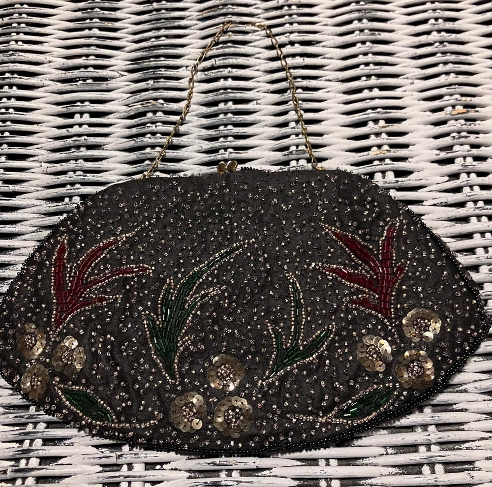 Bead embroidered clutch purse